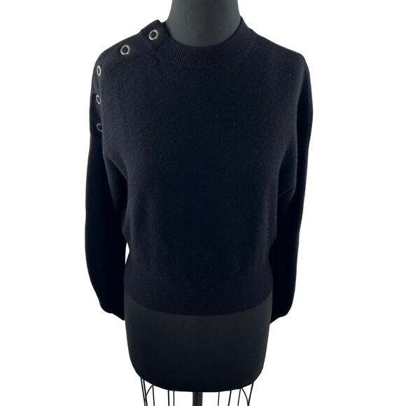 LEWIT Black Cashmere Blend Snap Detail Long Sleeve Crew Pullover Sweater Size XS - Picture 4 of 11